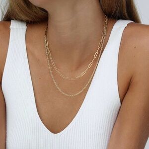 Paperclip and Rope Chain Layered 18K Gold Plated Necklace